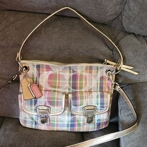 Coach 19610  Poppy pastel tartan with sequin detailing crossbody bag